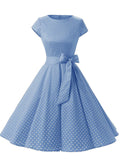 Blue 1950s Polka Dot Swing Dress