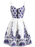 White 1950s Floral Garden Strap Dress