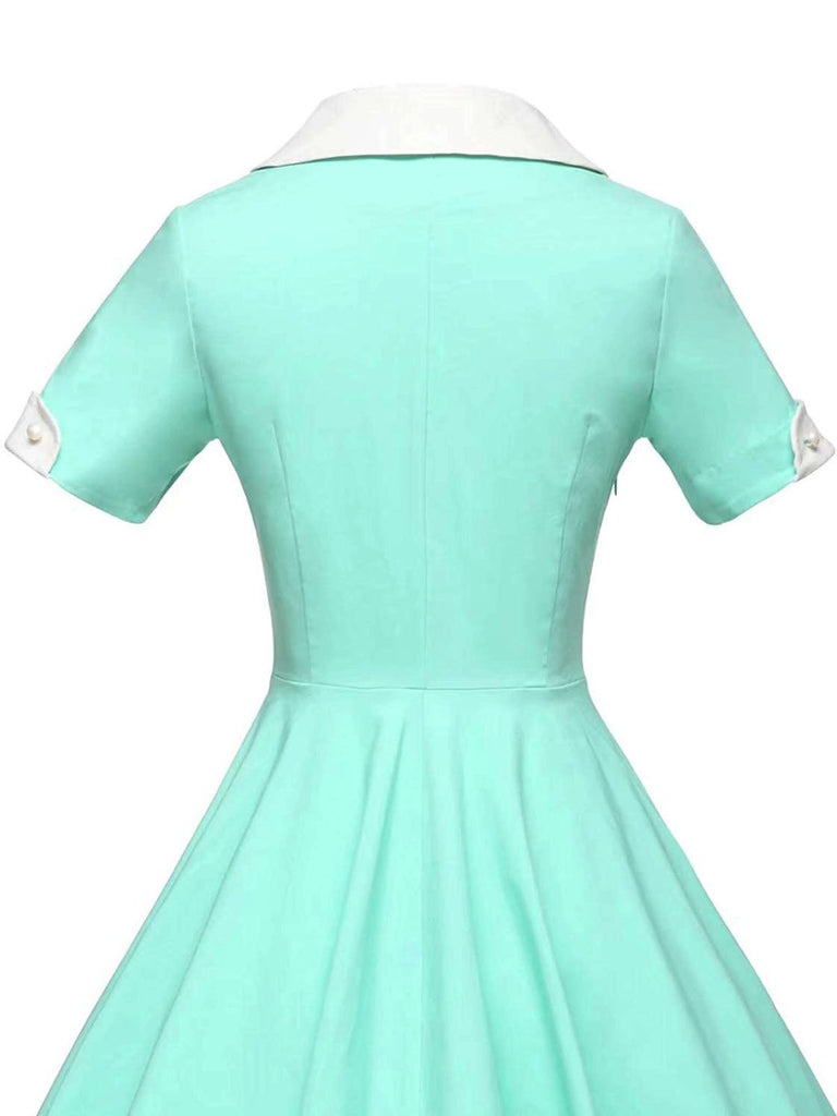 1950s Solid Turndown Collar Swing Dress