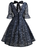 Dark Blue 1950s Back Lace Up Dress