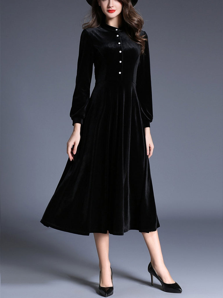 1950s Velvet Solid Pleated Dress – FashionLoveHunter