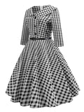 Black 1950s Plaid Turn-down Collar Dress