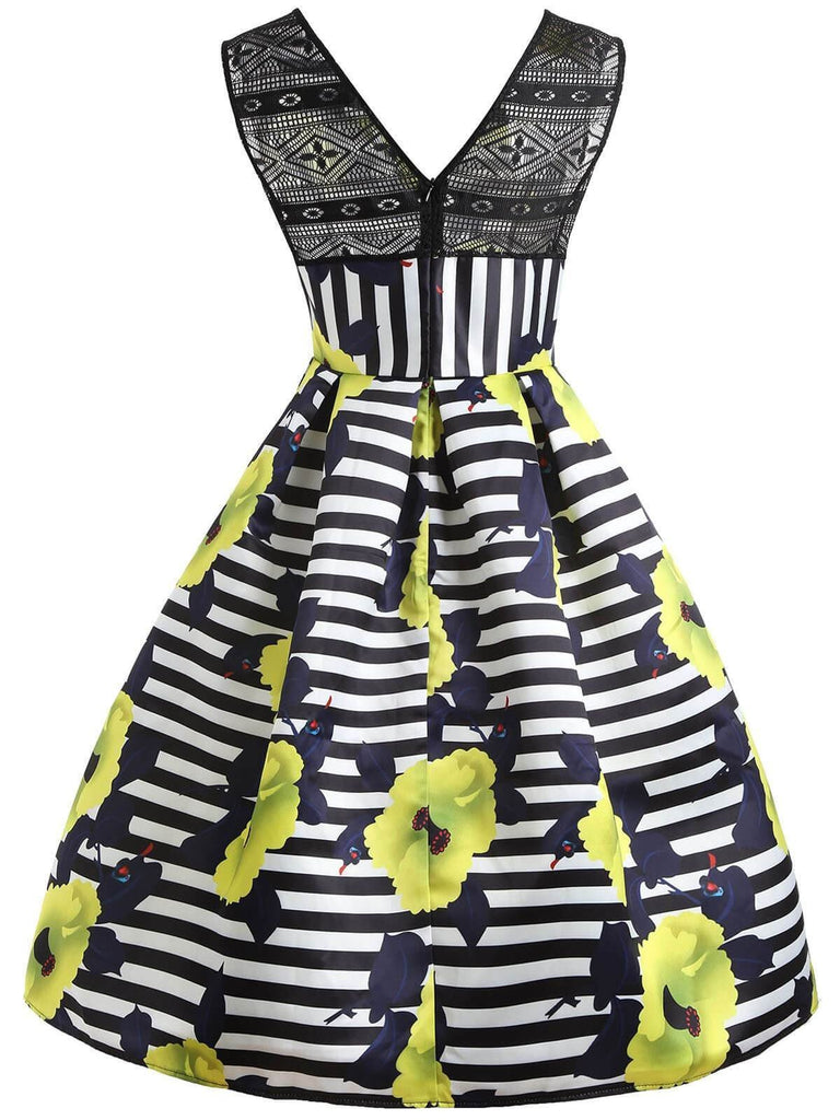 1950s Yellow Floral Striped Dress