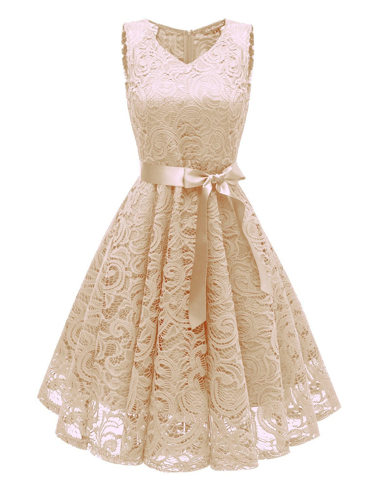 Special 1950s Lace Floral Bow Dress FashionLoveHunter Special 1950s Lace Floral Bow Dress FashionLoveHunter
