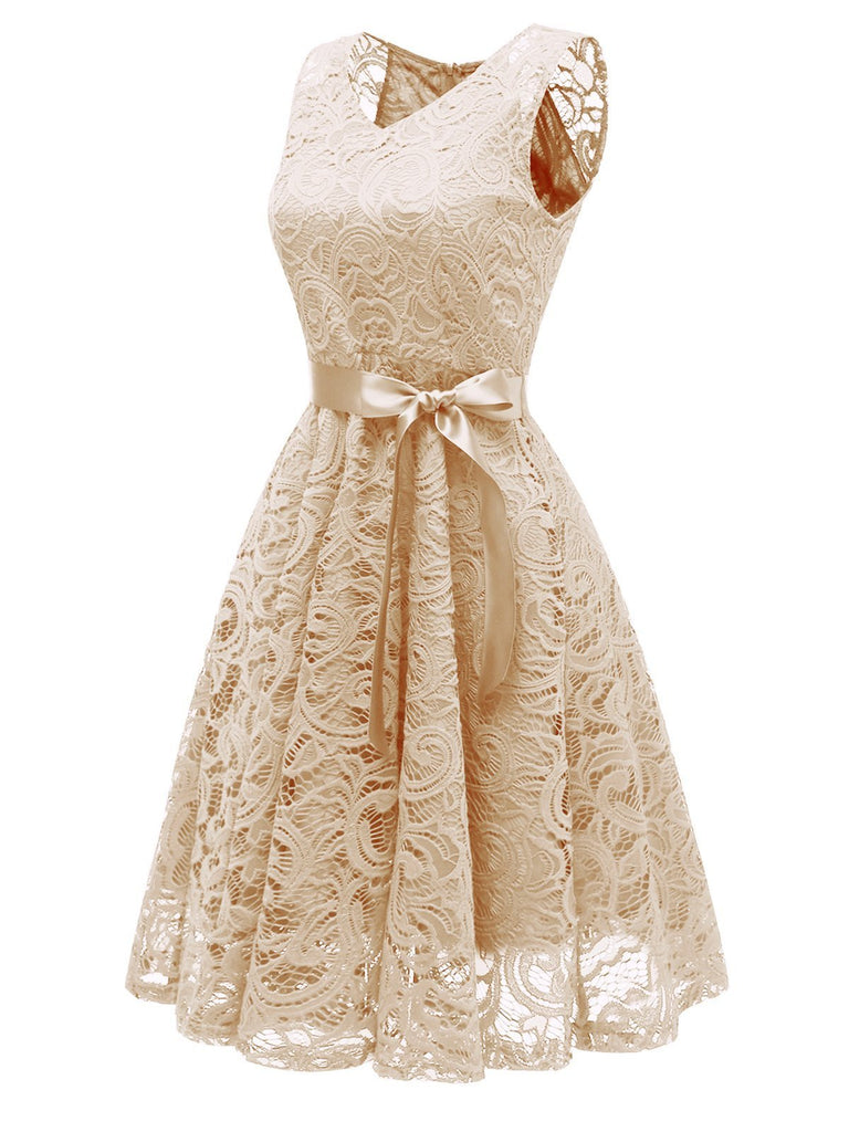 1950s Lace Floral Bow Dress