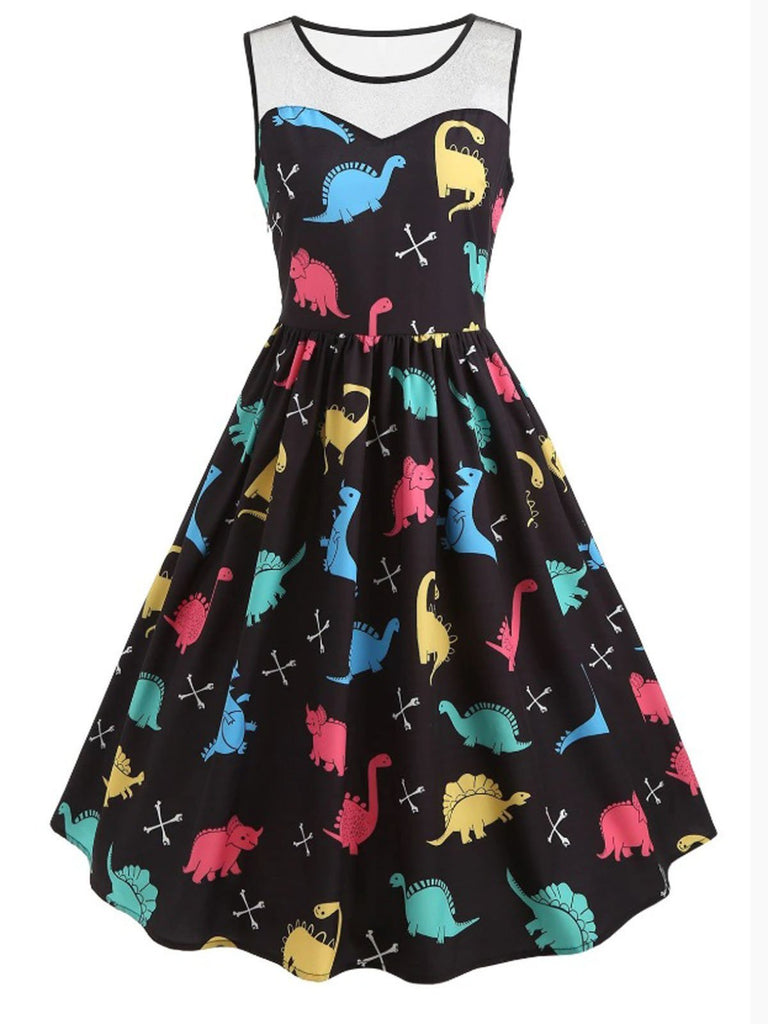 Black 1950s Dinosaur Mesh Dress