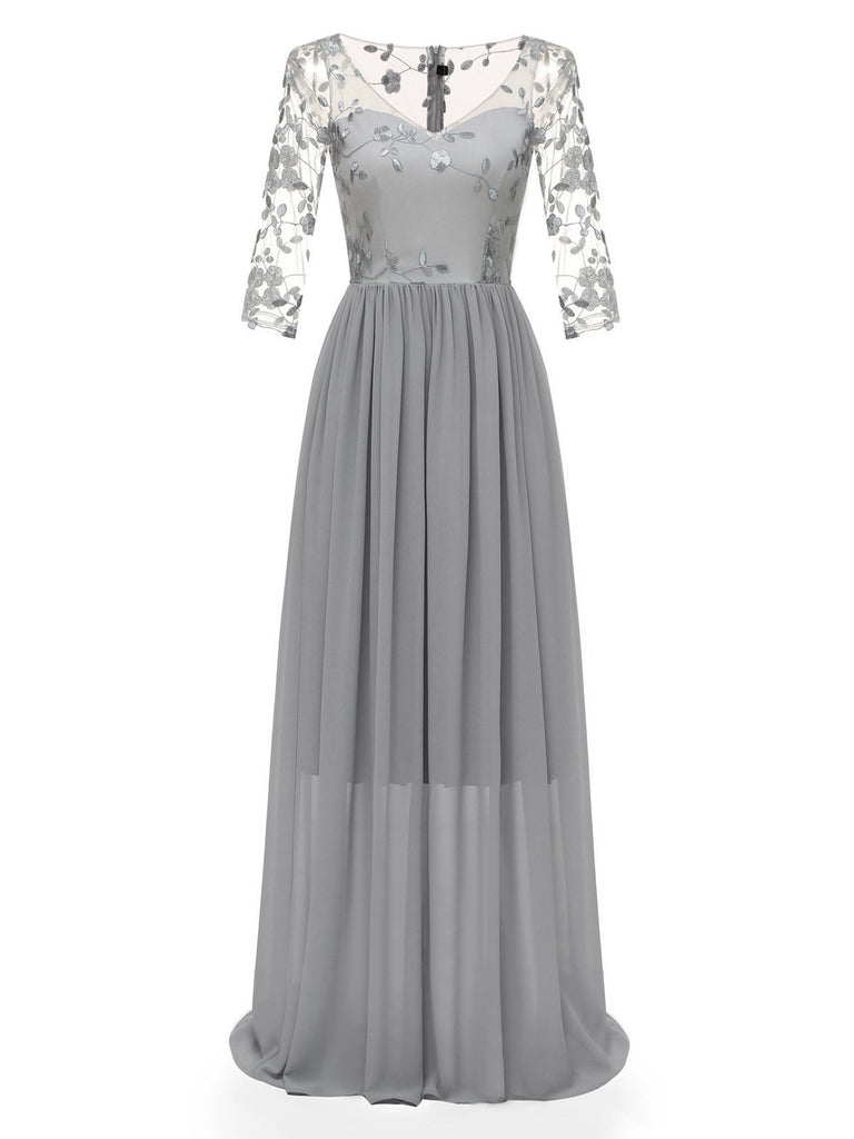 1950s Lace Embroidery Chiffon Maxi Dress FashionLoveHunter 1950s Lace Embroidery Chiffon Maxi Dress FashionLoveHunter