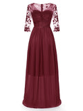 1950s Lace Embroidery Chiffon Maxi Dress