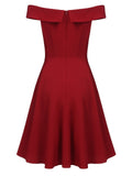 Wine Red 1950s Solid Off Shoulder Dress