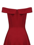 Wine Red 1950s Solid Off Shoulder Dress