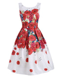 White 1950s Rose Sleeveless Dress