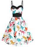 White 1950s Dinosaurs Strap Dress