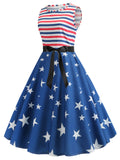 1950s American Stars Stripe Belted Dress