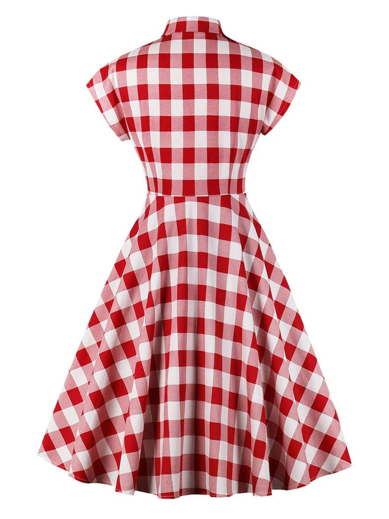 Red 1950s Pockets Plaid Dress