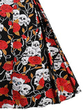 1950s Skull Rose Belted Swing Dress