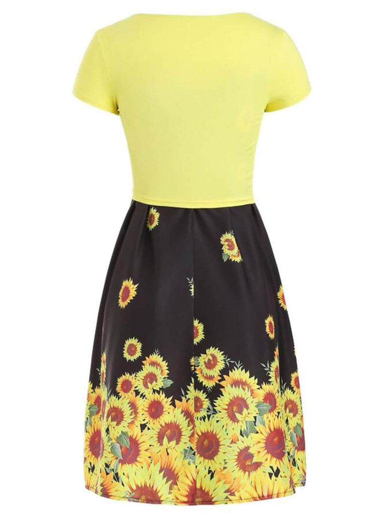 2PCS Front Knot Cardigan Sunflower Strap Dress