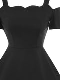 1950s Solid Cold Shoulder Swing Dress