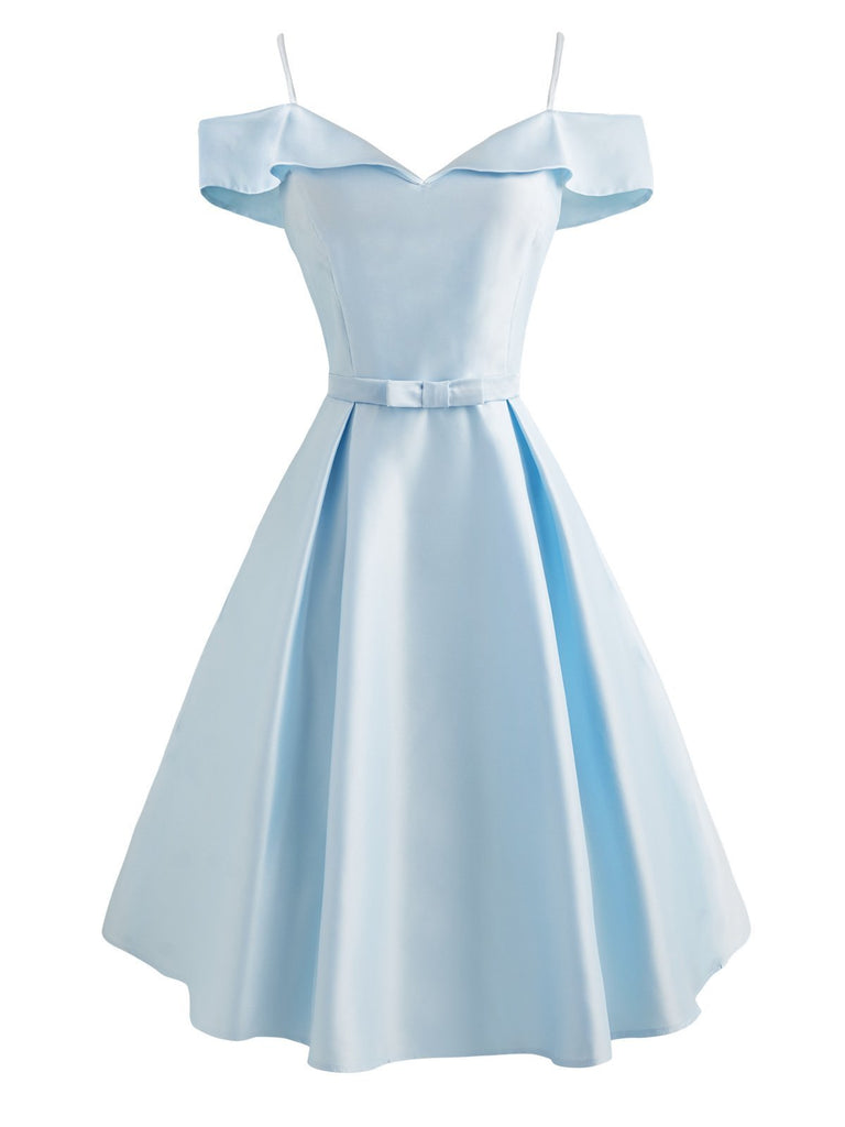 1950s Cold Shoulder Satin Bow Dress FashionLoveHunter 1950s Cold Shoulder Satin Bow Dress FashionLoveHunter