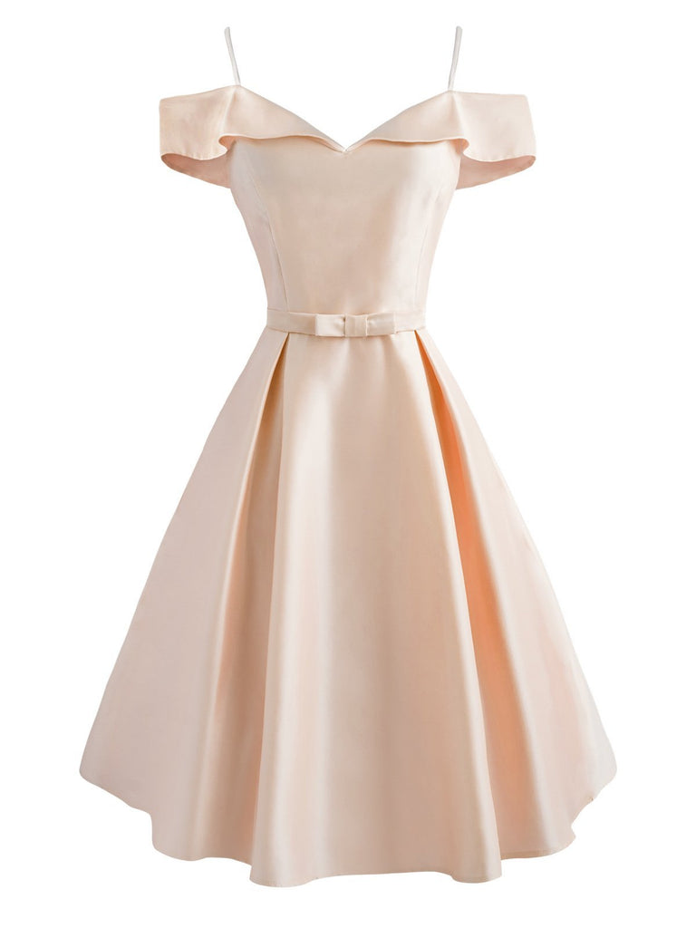 1950s Cold Shoulder Satin Bow Dress – FashionLoveHunter