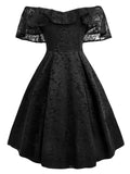 1950s Lace Off Shoulder Ruffle Dress