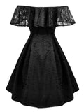 1950s Lace Off Shoulder Ruffle Dress