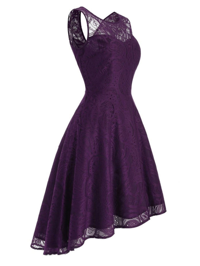 Purple 1950s High-Low Hem Lace Dress