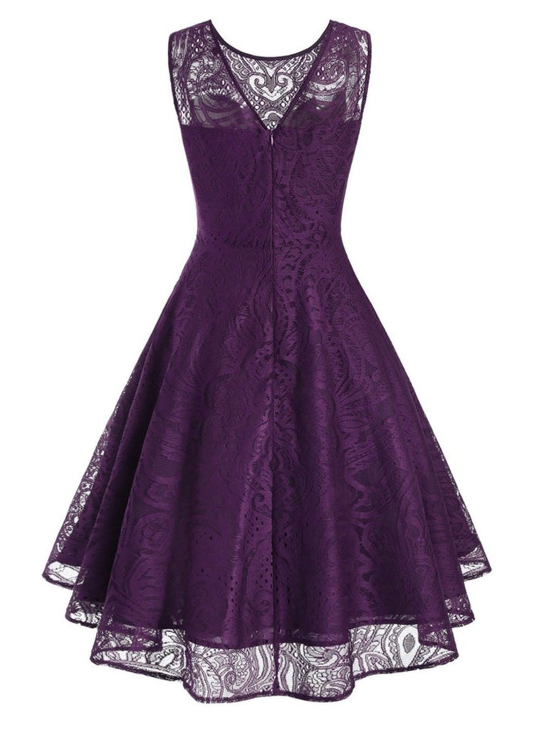 Purple 1950s High-Low Hem Lace Dress