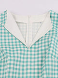 Cotton 1950s Green Plaid Bow Pockets Dress