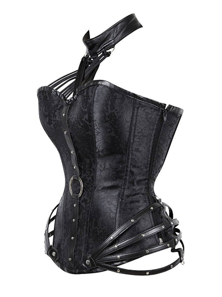 Halloween Steampunk Gothic Leather Halter Corset