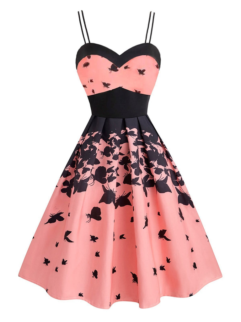Pink 1950s Strap Butterfly Swing Dress – FashionLoveHunter Pink 1950s Strap Butterfly Swing Dress – FashionLoveHunter