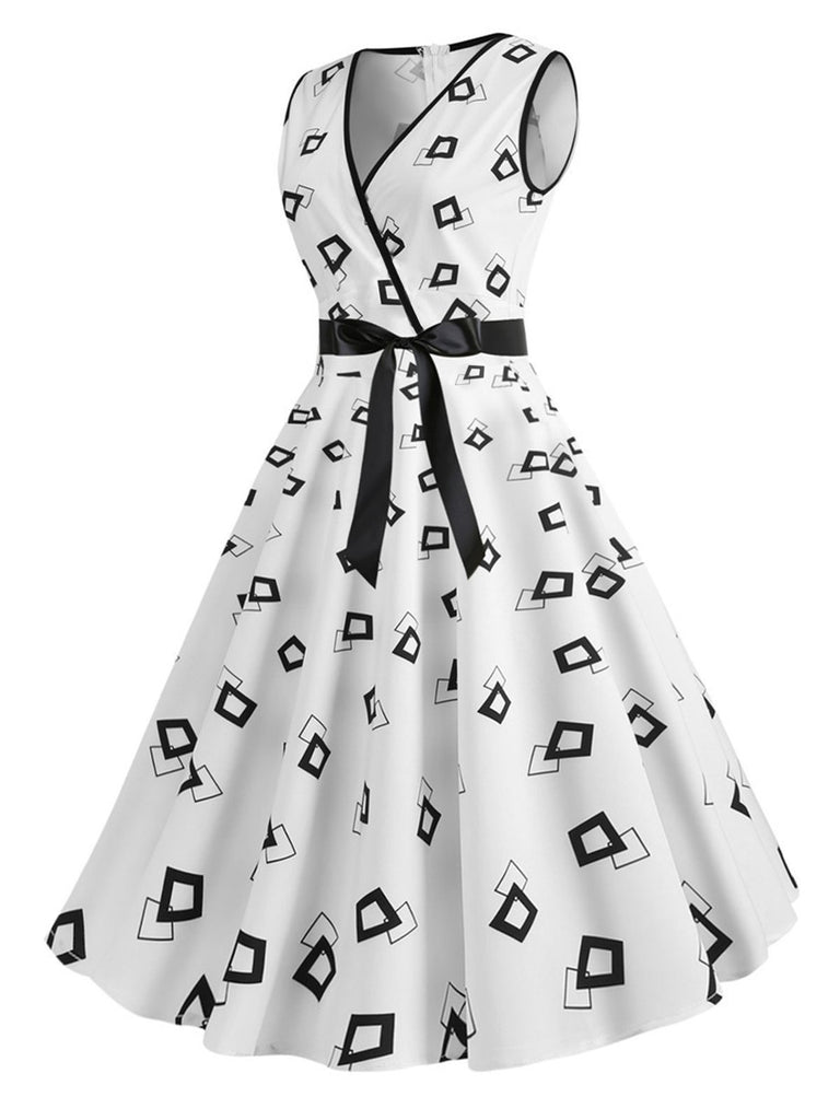 White 1950s Bow Swing Dress