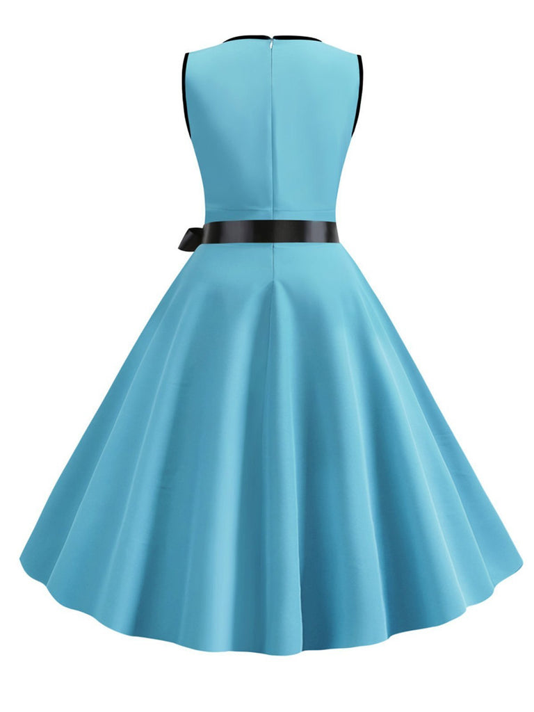 Blue 1950s Lace Up Swing Dress