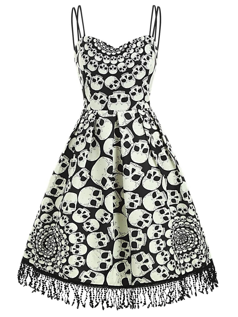 1950s Halloween Skull Fringed Cami Dress