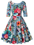 1950s Floral 3/4 Sleeve Swing Dress