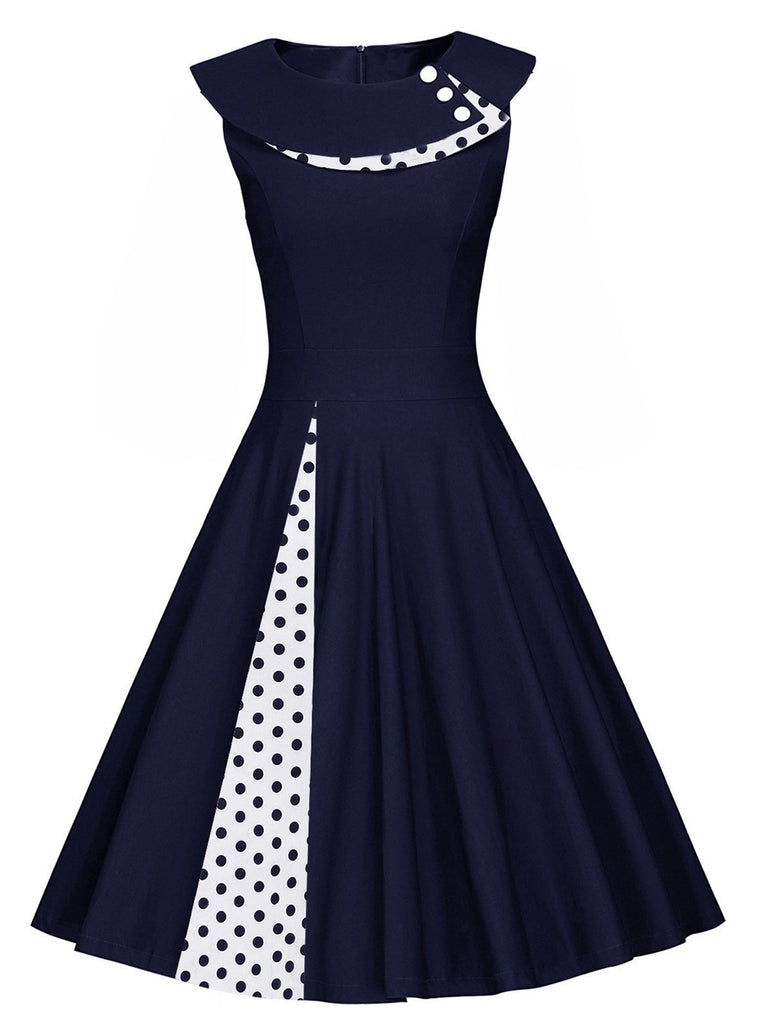 Blue 1950s Polka Dot Patchwork Swing Dress