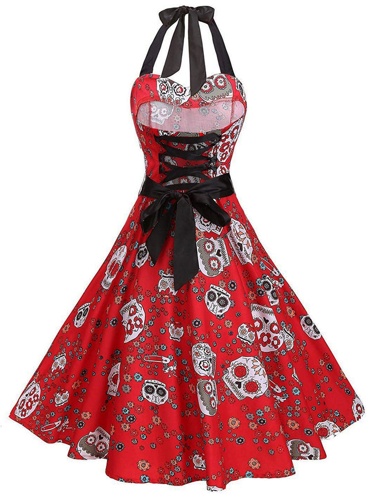 1950s Halloween Floral Skull Dress