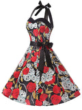 Black 1950s Rose Skull Halloween Dress