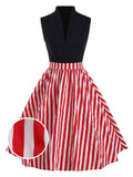 Red 1950s Patchwork Stripe Swing Dress