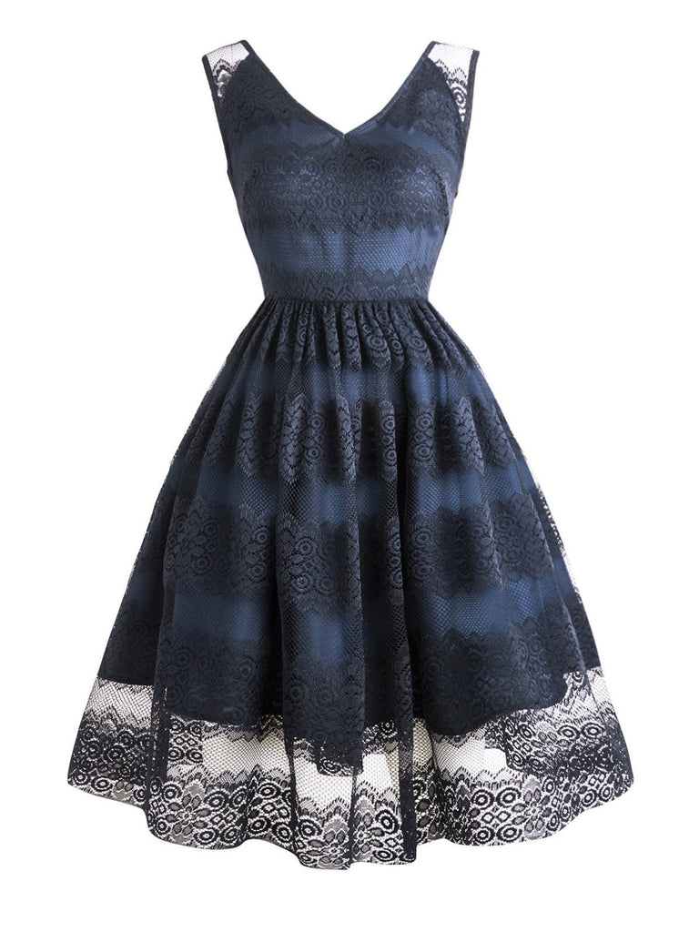 1950s Floral Mesh Lace Swing Dress