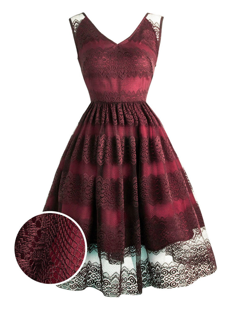 1950s Floral Mesh Lace Swing Dress