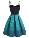 Blue 1950s Spaghetti Floral Swing Dress