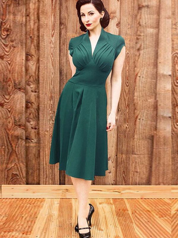 Green 1950s Wrap Swing Midi Dress