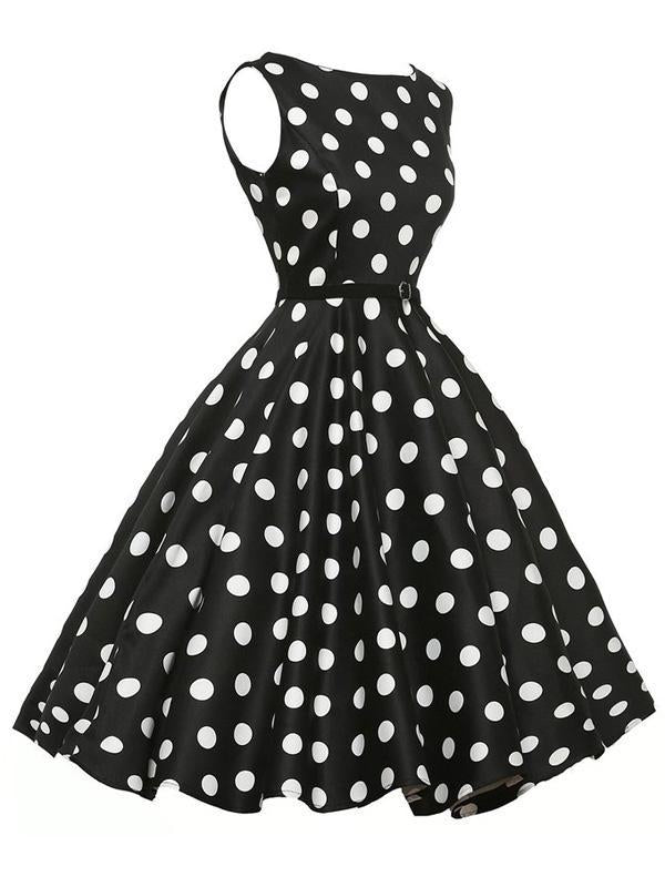 Black 1950s Polka Dot Belted Dress