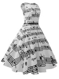 White 1950s Music Note Swing Dress