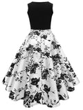 Black 1950s Floral Plus Size Swing Dress