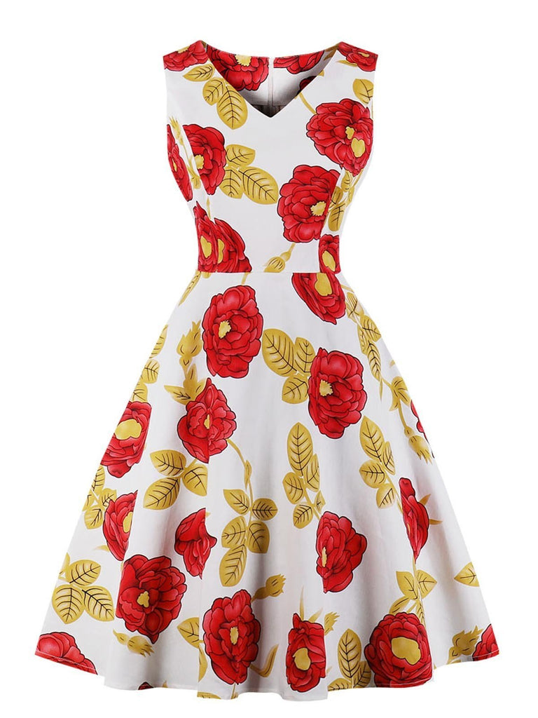 1950s Floral Polka Dot Swing Dress