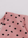 Pink High Waist Pleated Vintage Polka Dot Midi Dresses for Women Autumn 3/4 Length Sleeve Single Breasted Elegant Dress