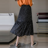 Women Chiffon Casual Spring Korean Style Polka Dots Print All-match Loose Ladies Elegant A-line Long Skirt