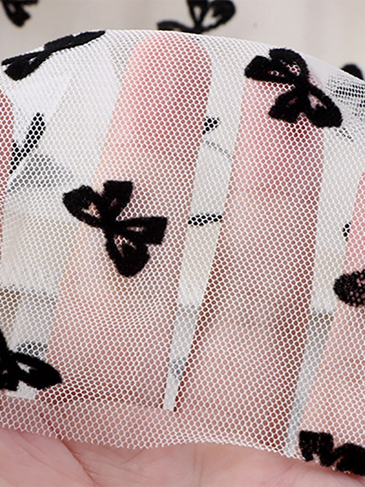 Elegant Long Women Butterfly Flocking Tulle Elastic High Waist Casual Mesh A Line Midi Skirt