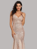 Plus Size V Neck Mermaid Burgundy Dress Long Formal Prom Party Gown Sequins Sleeveless Sexy Evening Vestido